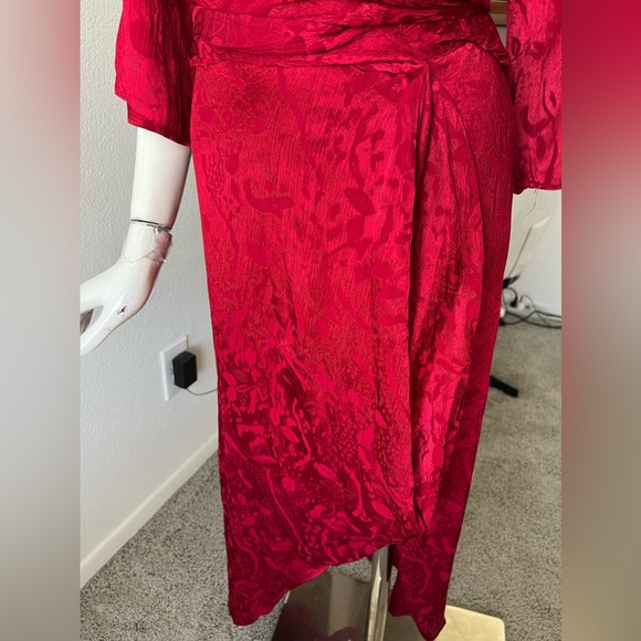 Zara Jacquard Midi Red‎ Asymmetrical Dress XS - Picture 14 of 14